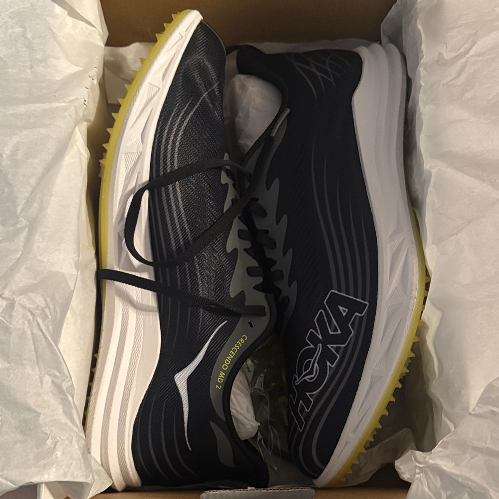 Hoka Black and White Sneakers with Yellow Soles (Track shoes)